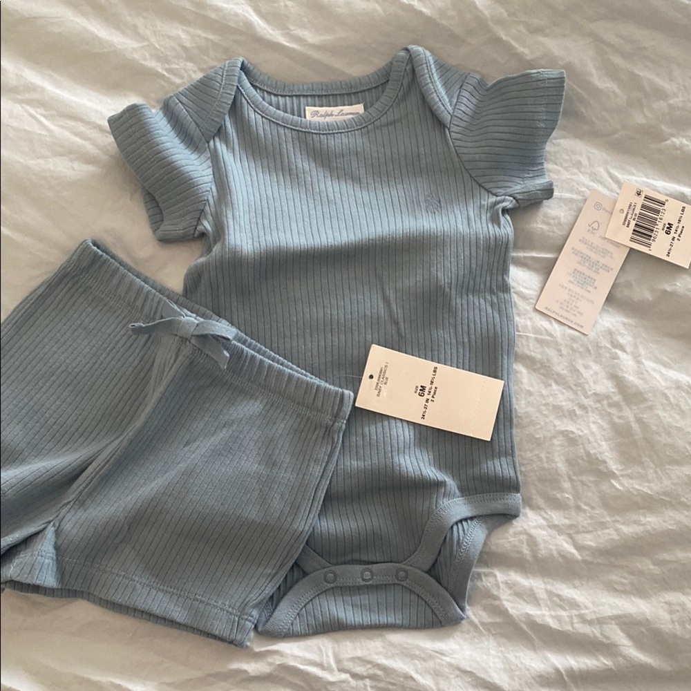Ralph Lauren Soft Blue Ribbed Baby Outfit